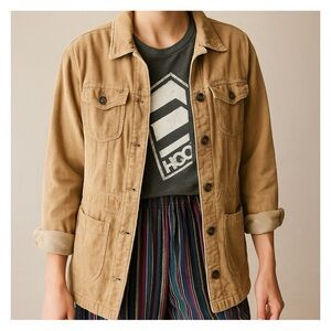 Vintage Sag Harbor Tan Soft Lightweight Corduroy Button Down Boho Blazer Jacket